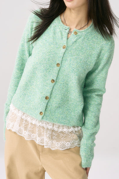 Green Knit Cuffed Solid Chic Cardigan image 3