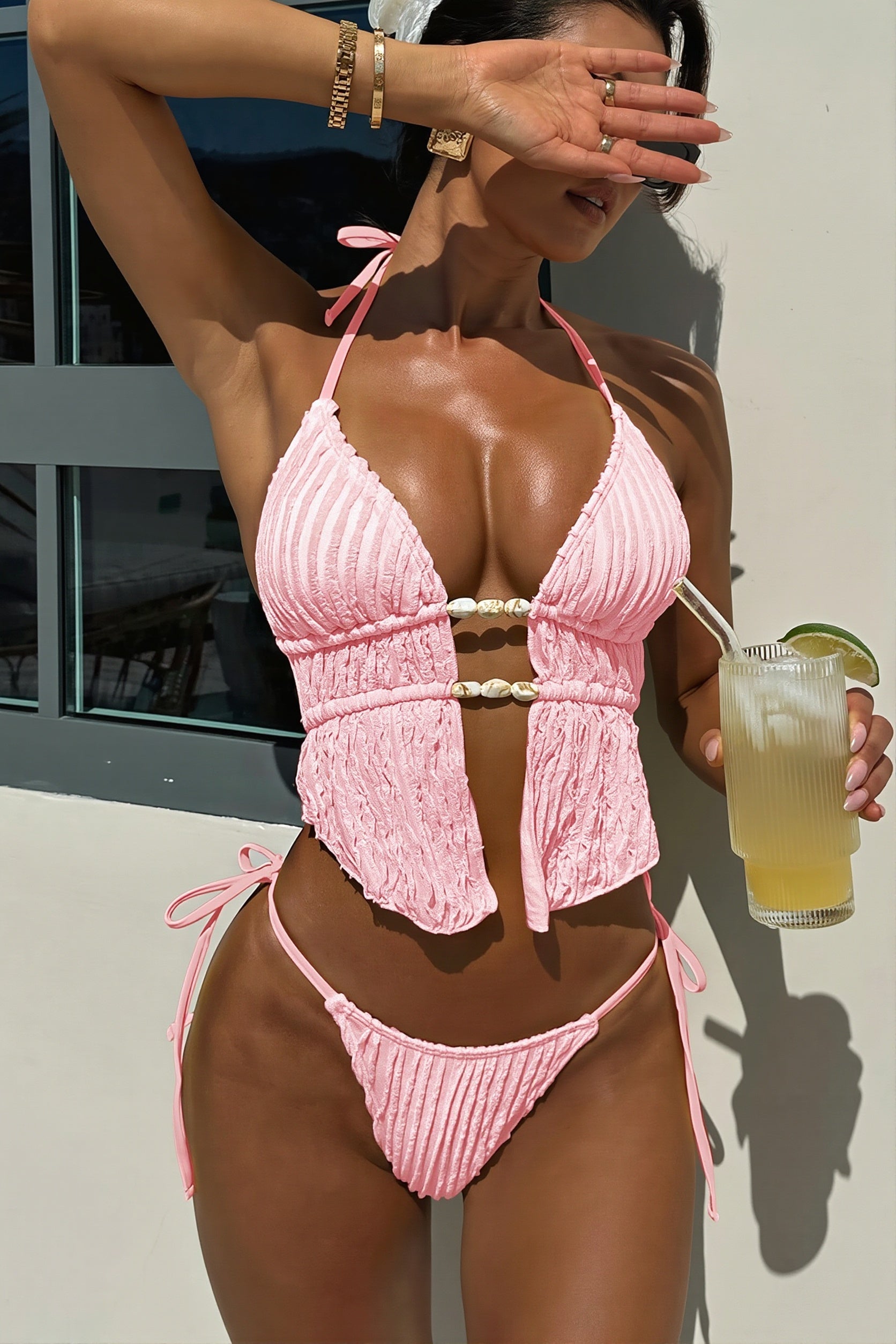 Pearl Ruffle Texture Two Piece Swim Set image 4