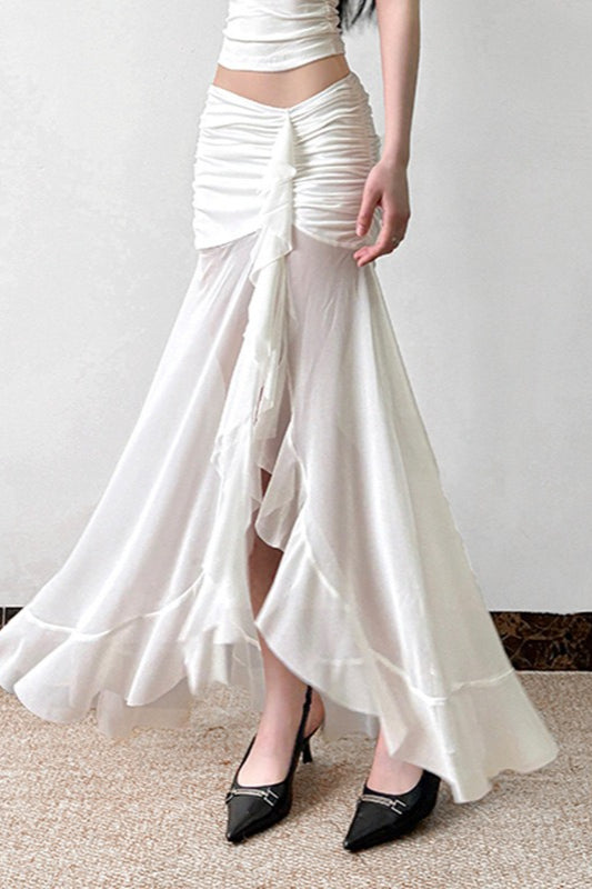 Mesh Panel Ruffle Tie Detail Maxi Skirt image 3