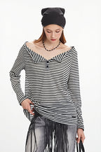 Striped Off Shoulder Long Sleeve T-shirt image 4