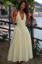 Sexy Polka Dot Halter Deep V High Rise Maxi Dress image 1