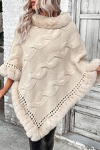 Vintage Cable Knit Fleece-Collar Poncho Coat image 3