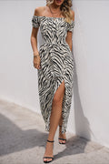 Zebra Print Off Shoulder Puff Sleeve Maxi Dress image 1
