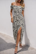 Zebra Print Off Shoulder Puff Sleeve Maxi Dress image 1