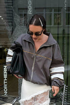 Color Blocking Loose Designer Mandarin Collar Coat image 2