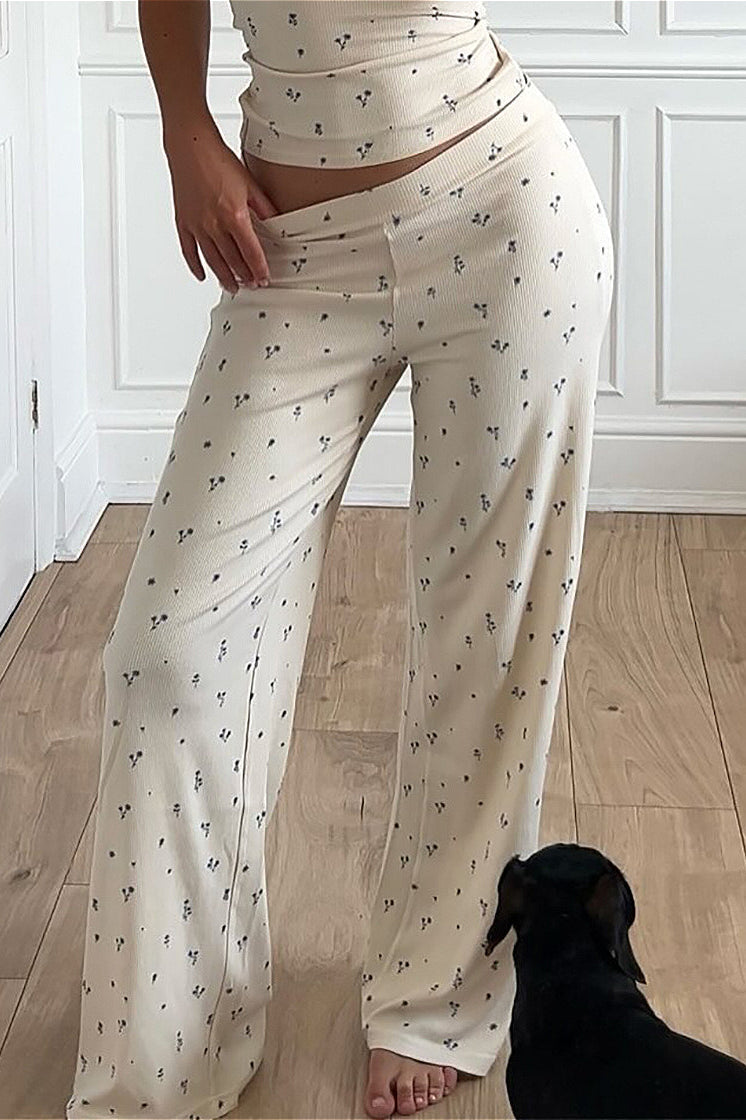 Floral Sleeveless Crop Top Floral Wide Leg Pants Two Piece Set image 4