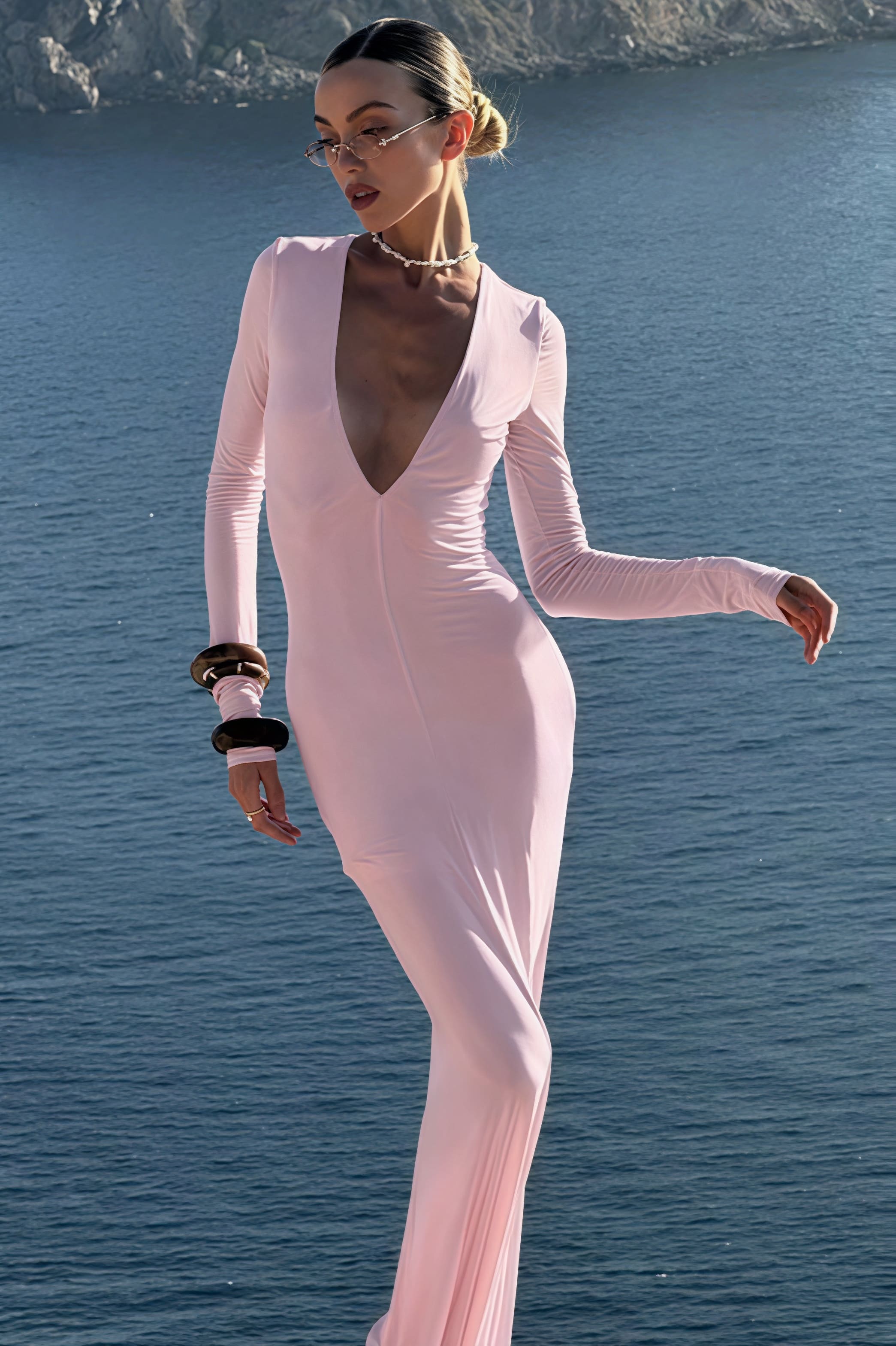 Elegant Sexy Deep V-Neck Long Sleeve Bodycon Maxi Dress image 2