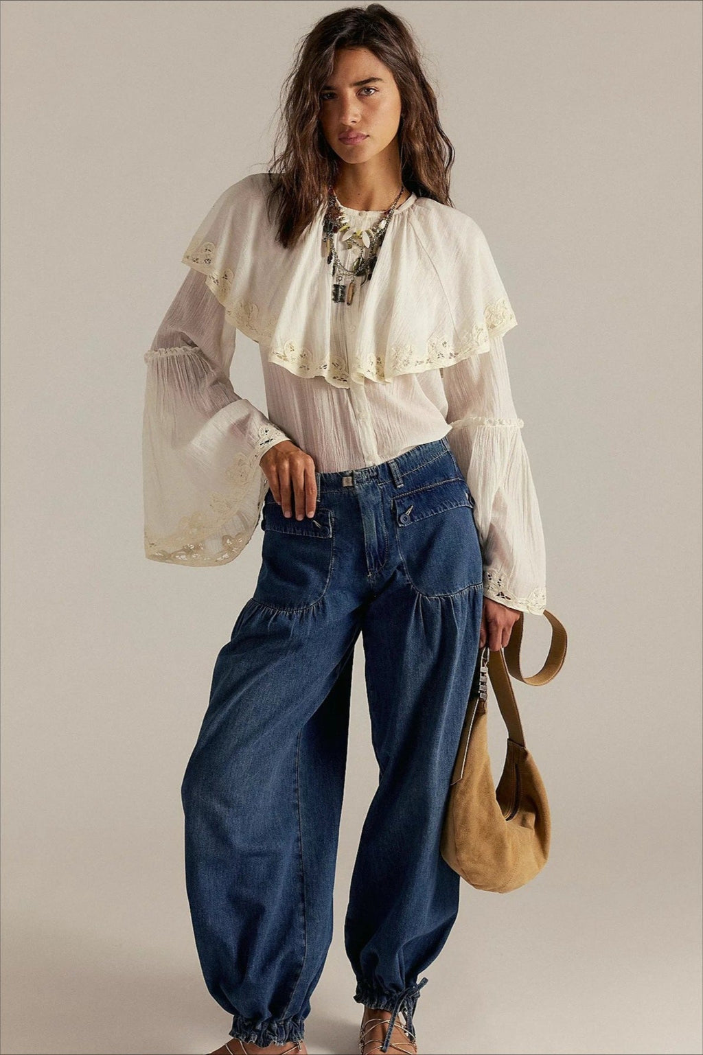 Ruched Mid Rise Wide Leg Jeans image 1