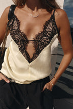 Sexy Lace Patchwork Deep V Neck Cami Top image 2