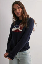 Color Block Flag Print Loose Knit Sweater image 1