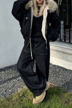 Black Short Puffer Fur Collar Jacket image 3