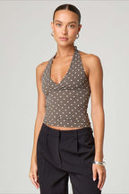 Sexy Polka Dot Plaid Slim Halter Top image 16