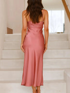 Willa Satin Dress detail view styled for Avrienne