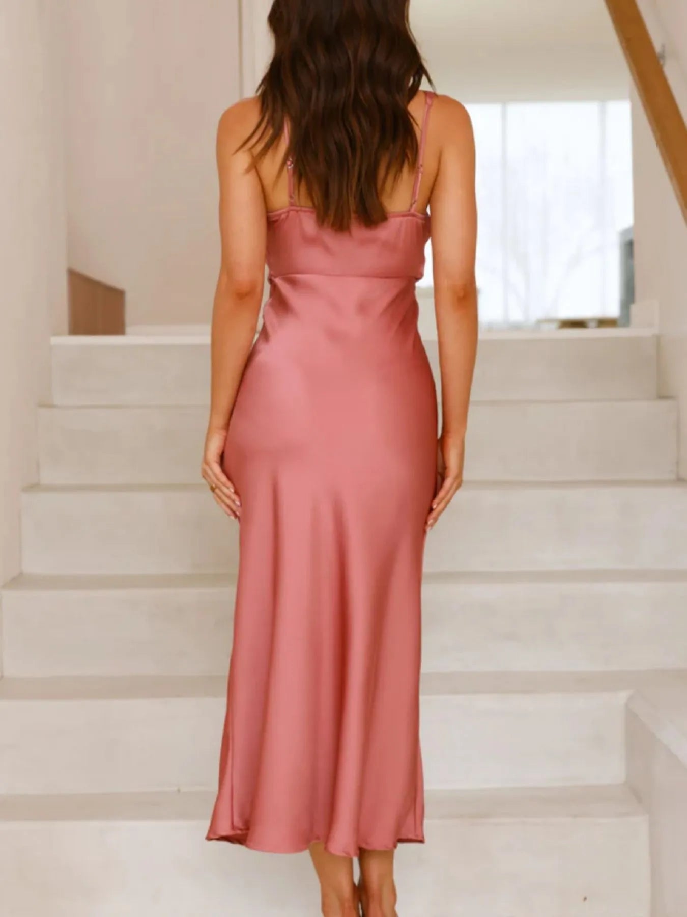 Willa Satin Dress detail view styled for Avrienne