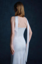 Satin Minimalist Bandeau Mermaid Reception Dress image 4