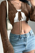 Korejpaa Y2k Clothes Ropa De Mujer Brown Hollowed Out Knitted Cardigan image 5