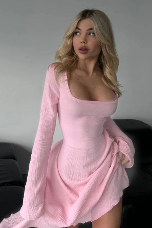 Elegant Fitted Long Sleeve Square Neck A-Line Party Dress image 4
