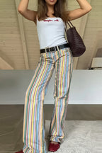 Sexy Rainbow Stripe Low Waist Straight Jeans image 2