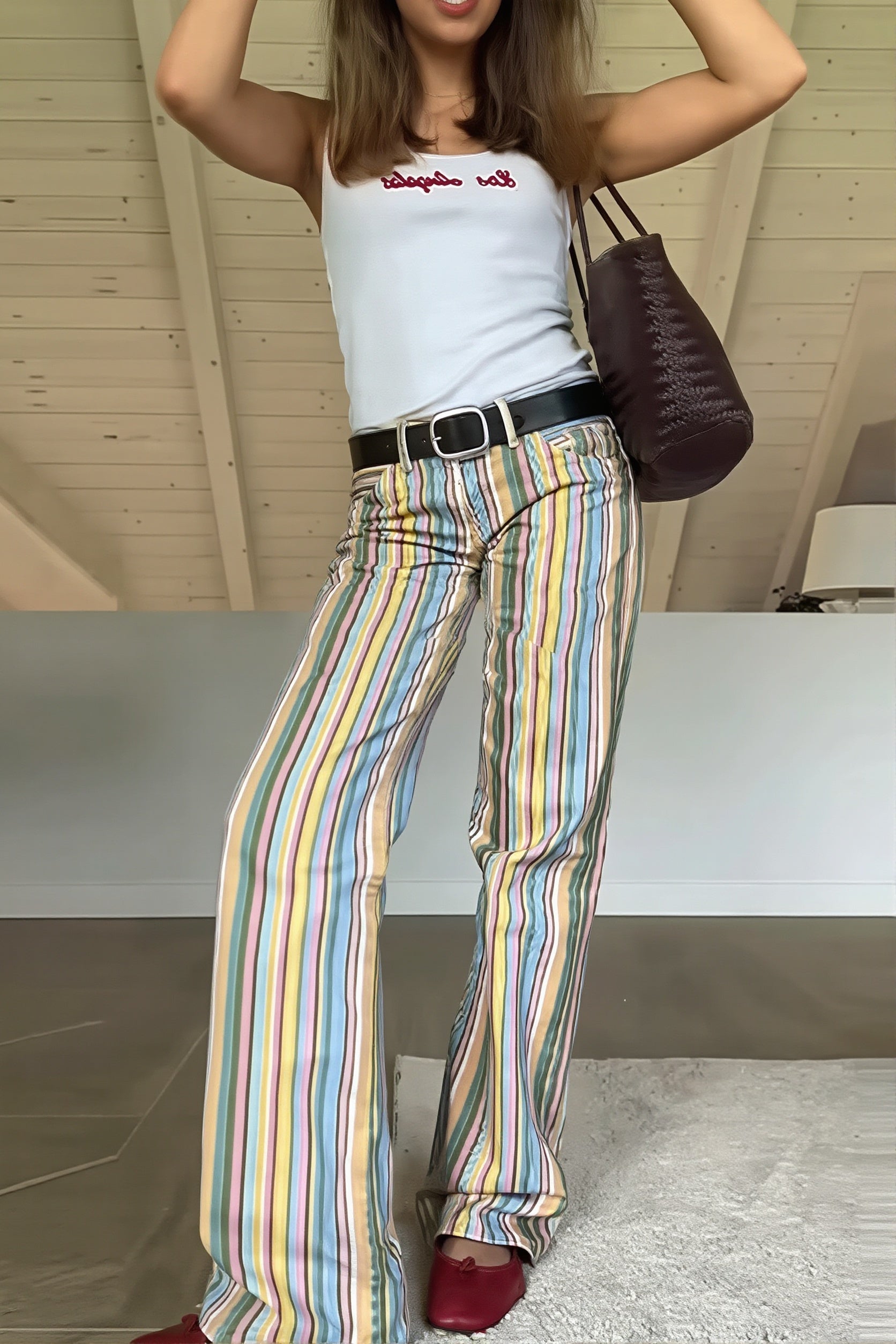 Sexy Rainbow Stripe Low Waist Straight Jeans image 2