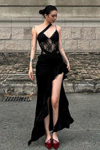 Streetwear Irregular Lace Patch Sheer Mini Dress image 2