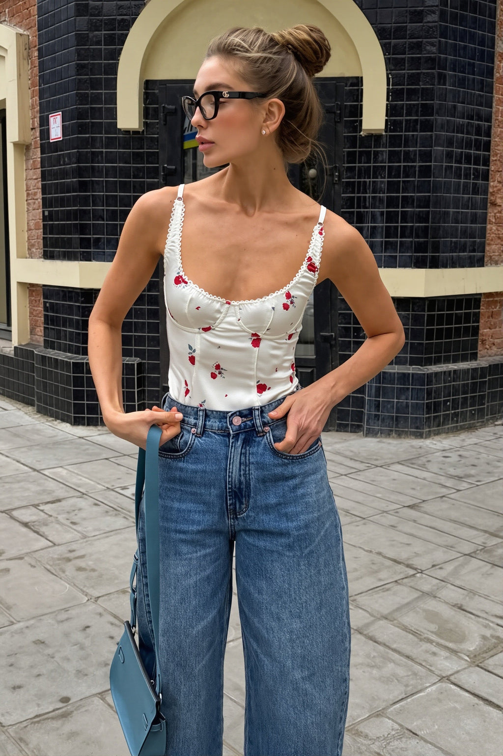 Printed U Neck Lace Trim Backless Cami Top image 1