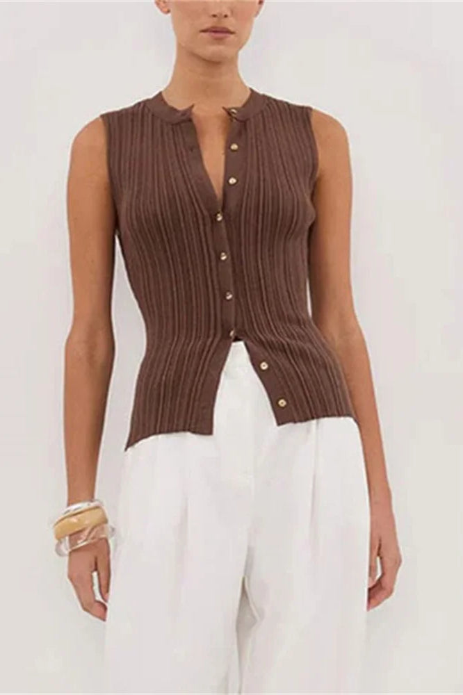 Ribbed Sleeveless Knit Cardigan image 1