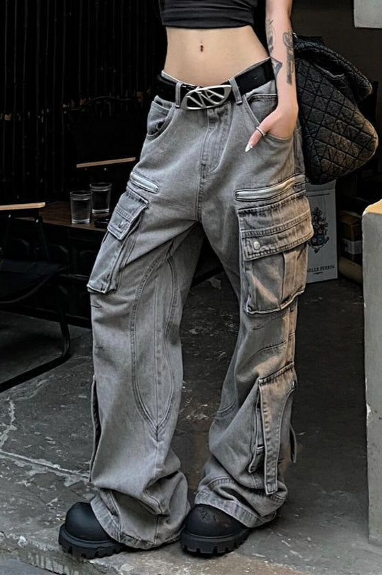 Streetwear Multi-pocket Cargo Washed Jeans image 2