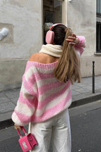 Slouchy Striped Crewneck Loose Long Sleeve Knit Sweater image 8