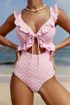 Jacquard Ruffle Hollow One Piece Swimwear image 1