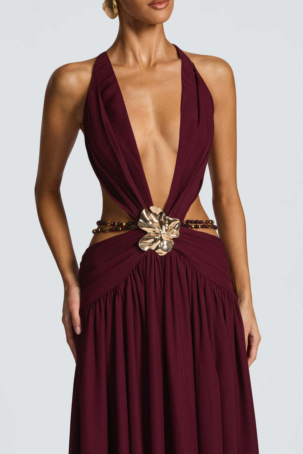 Halter Deep V Tie Backless High Slit Maxi Dress image 4
