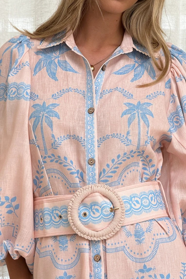 Linen Puff Sleeve Belt Loose Boho Dress image 4