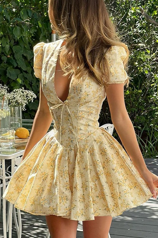 Floral V Neck Ruched Mini Dress image 2