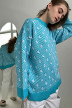 Sailboat Pattern Crew Neck Knit Sweater image 7