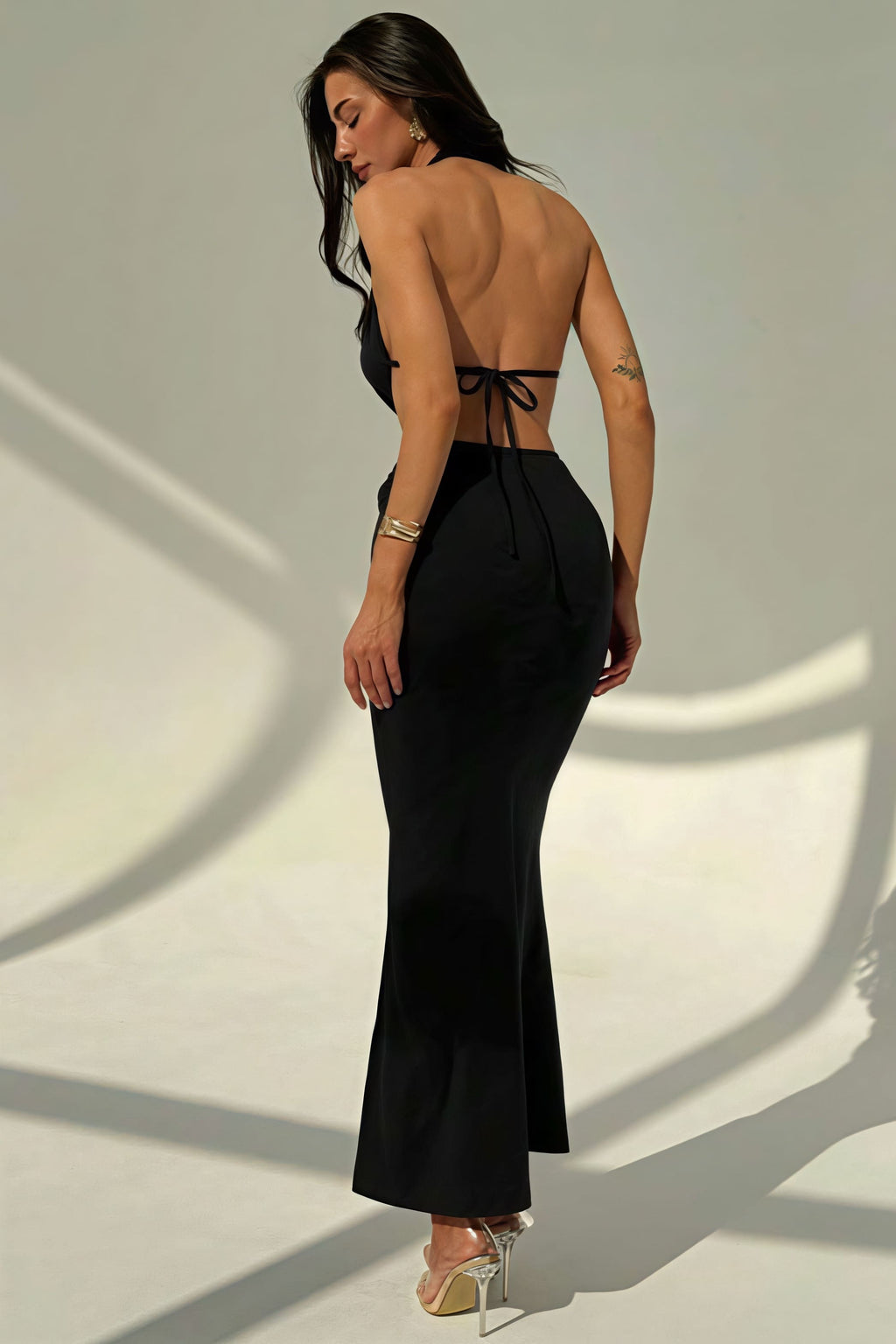 Sexy Halter Deep V Neck Backless Metal Maxi Dress image 8