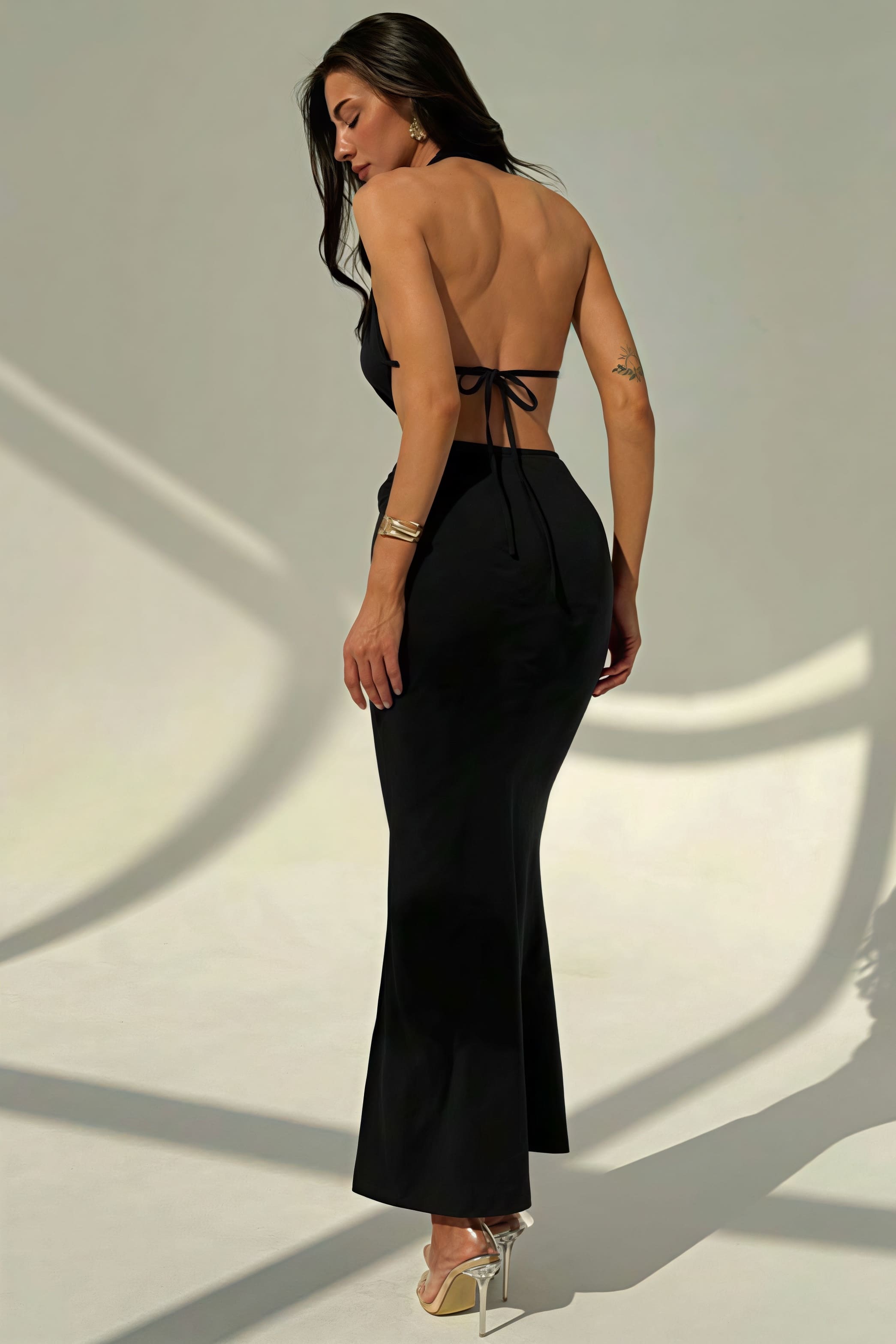 Sexy Halter Deep V Neck Backless Metal Maxi Dress image 8