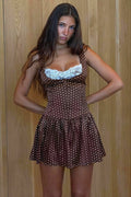 Lace Trim Patchwork Polka Dot Cami Mini Dress image 1