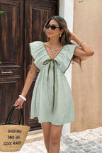 Striped V Neck Ruffle Flutter Sleeve Mini Dress image 7