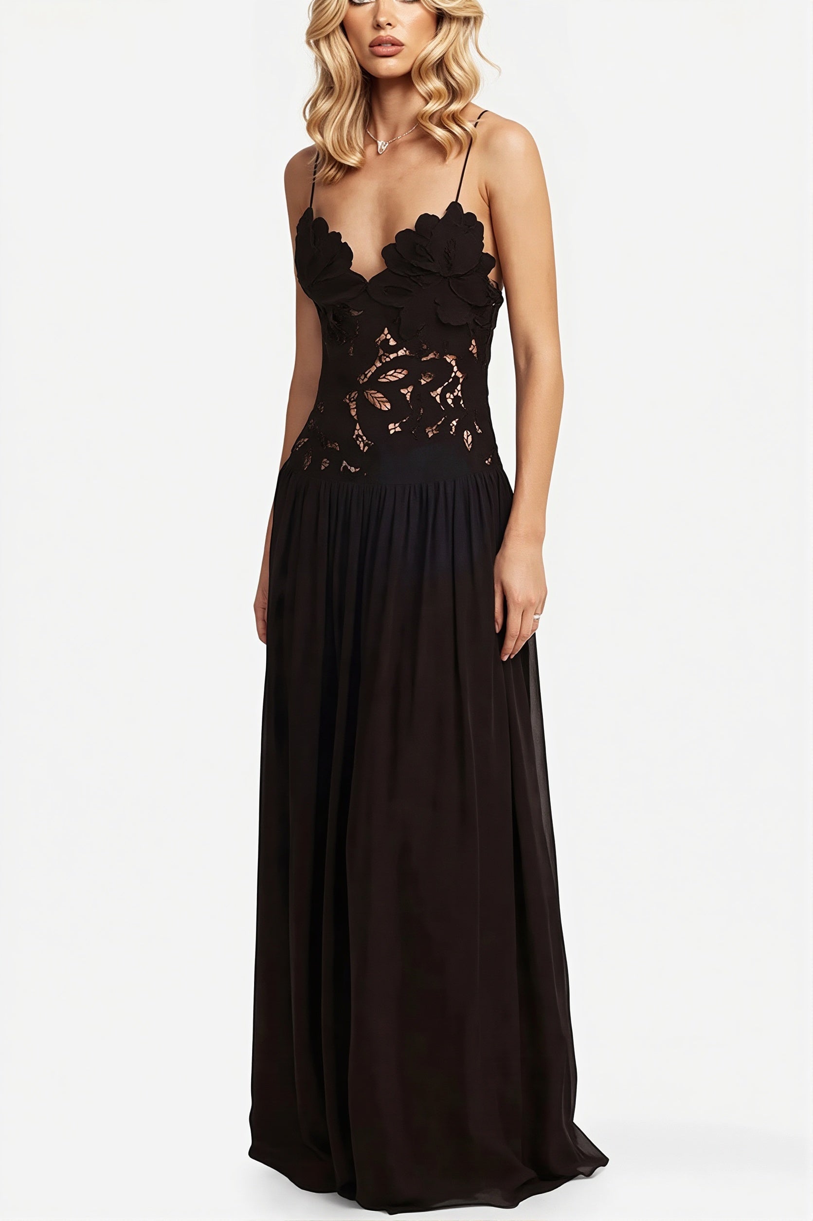 Elegant Lace Hollow Splice Chiffon Dress image 6