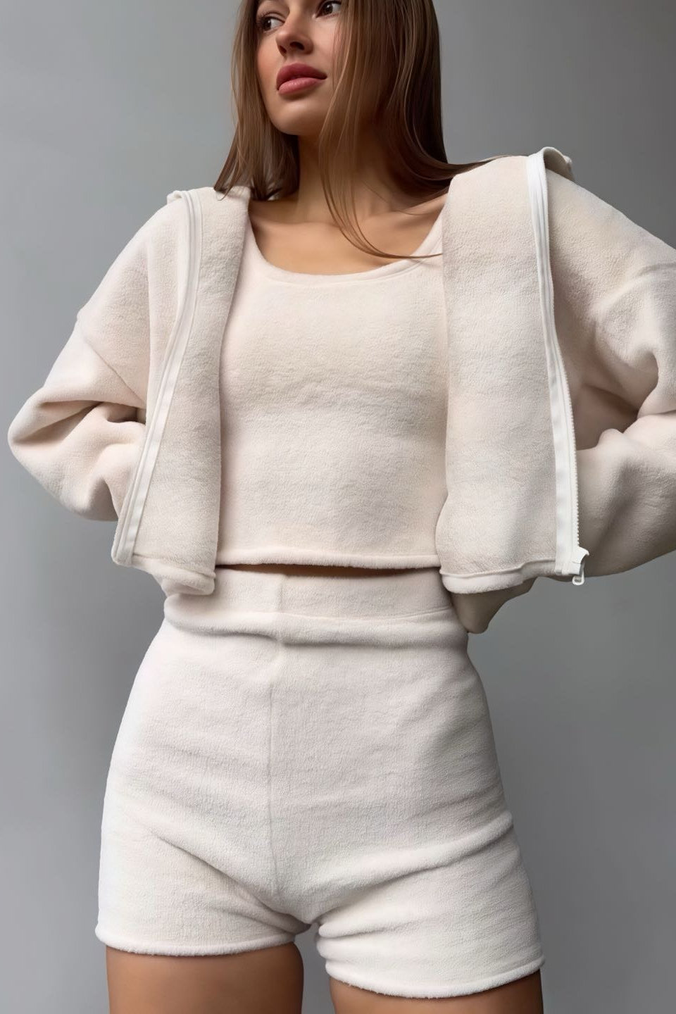 Fuzzy Solid Cardigan Tank Three Piece Set image 4