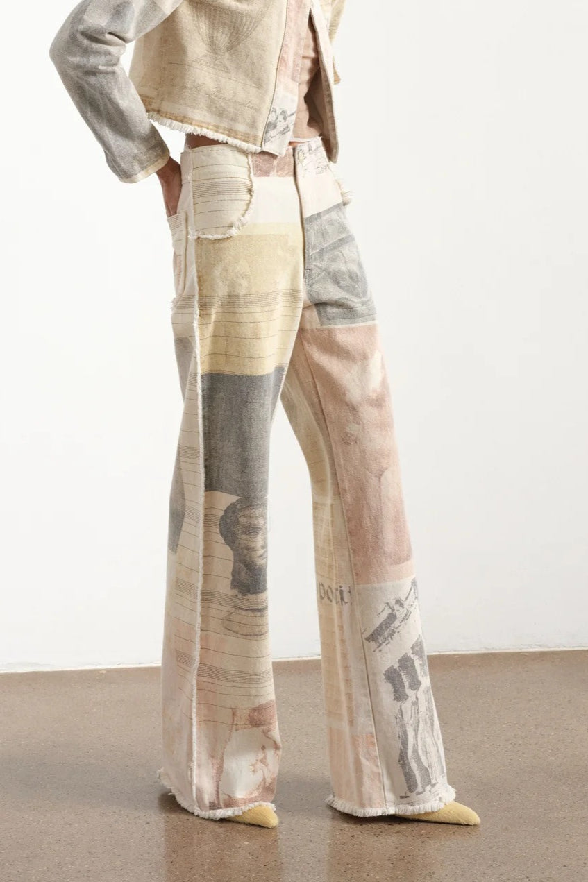 Vintage Newspaper Print Straight Leg Jeans image 6