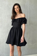 Off Shoulder Puff Sleeve Tie Mini Dress image 9