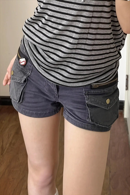 Cargo Pocket A Line Denim Shorts image 2