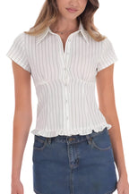 Cropped Plaid Polo Neck Button Blouse image 5