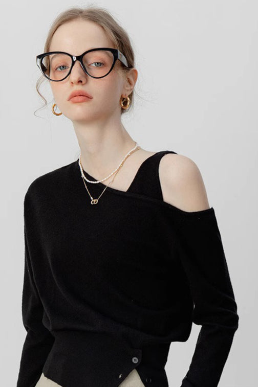 Asymmetric Neckline Elegant Knit Top image 3