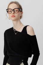 Asymmetric Neckline Elegant Knit Top image 3