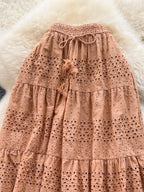 Soleil Eyelet Skirt detail view styled for Avrienne