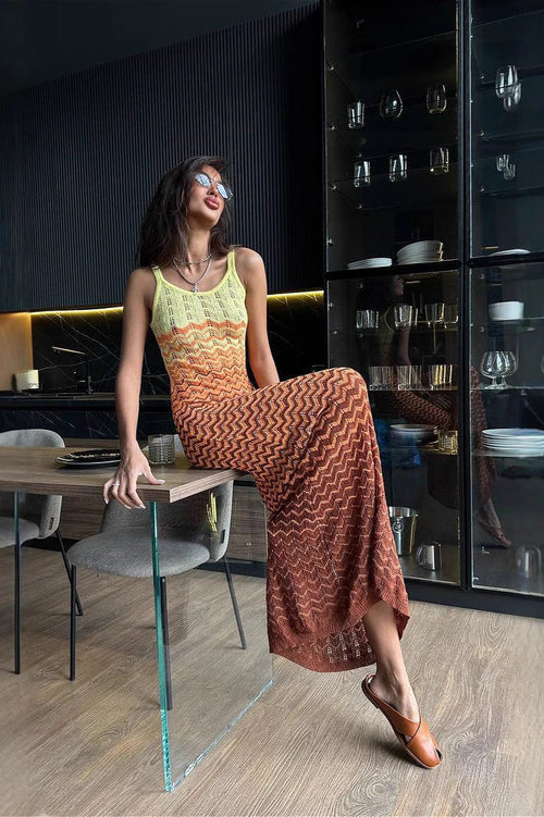 Color Block V Neck Cami Fitted Knit Maxi Dress image 1