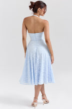 Romantic Blue Halter Jacquard Party Dress image 3