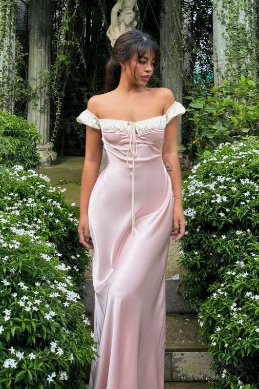 Satin Strapless Tie Slim Romantic Maxi Dress image 1