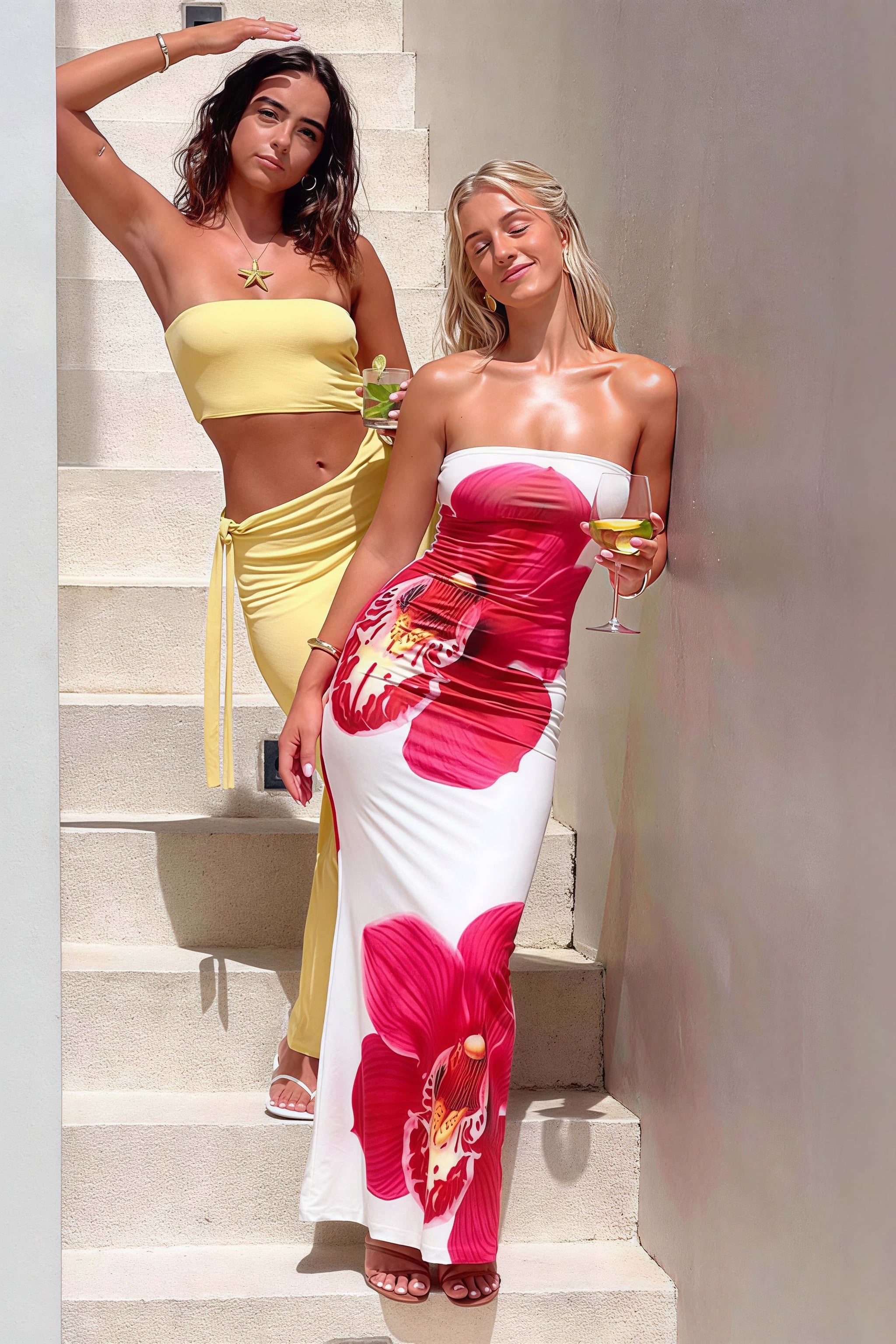 Sexy Bandeau Bodycon Floral Print Maxi Dress image 3